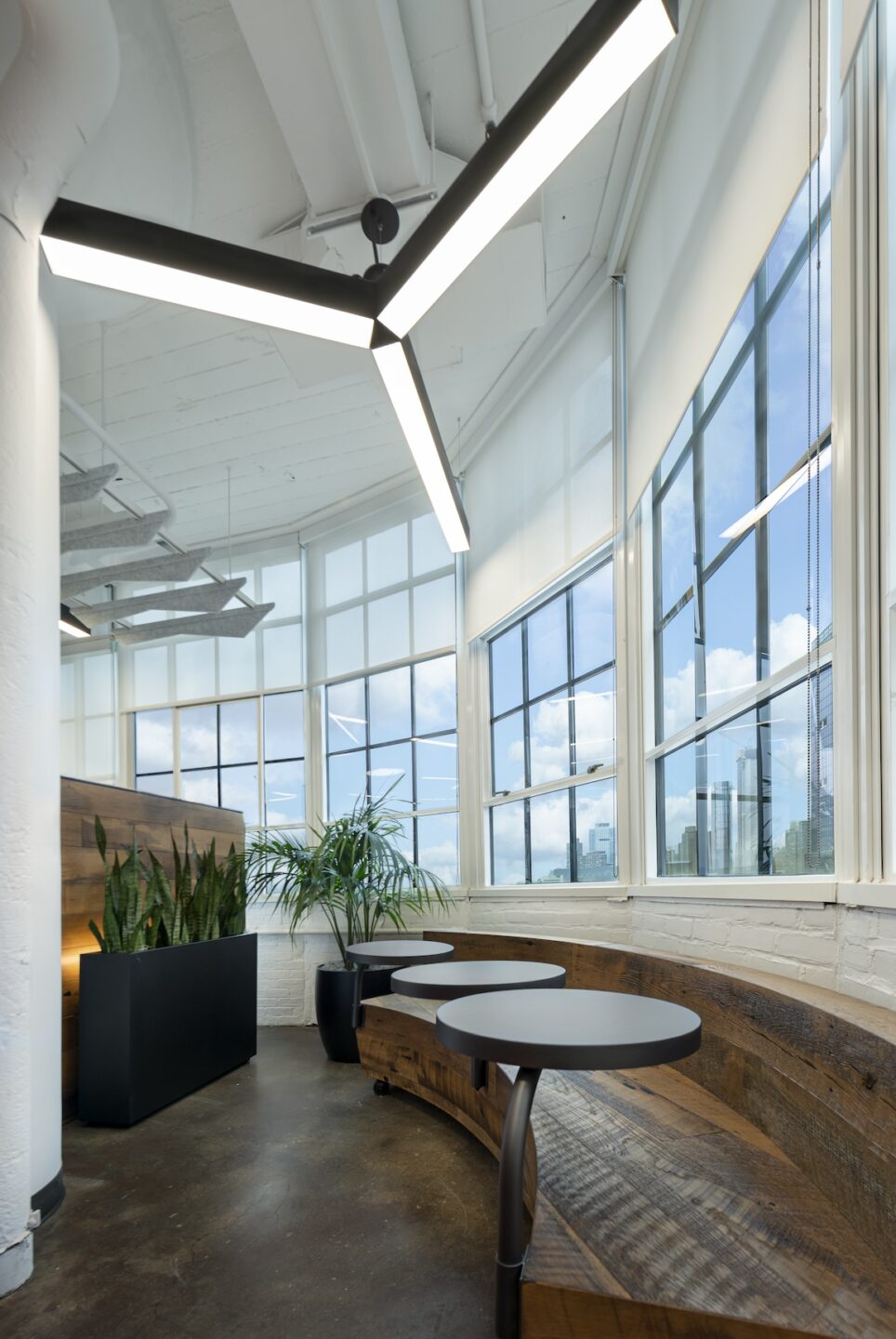 Unique Office Design Bench Seating Round Tables